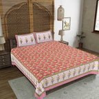 Rudra Bazaar Red 210 TC Cotton Double King Bedsheet With 2 Pillow Covers - Distacart