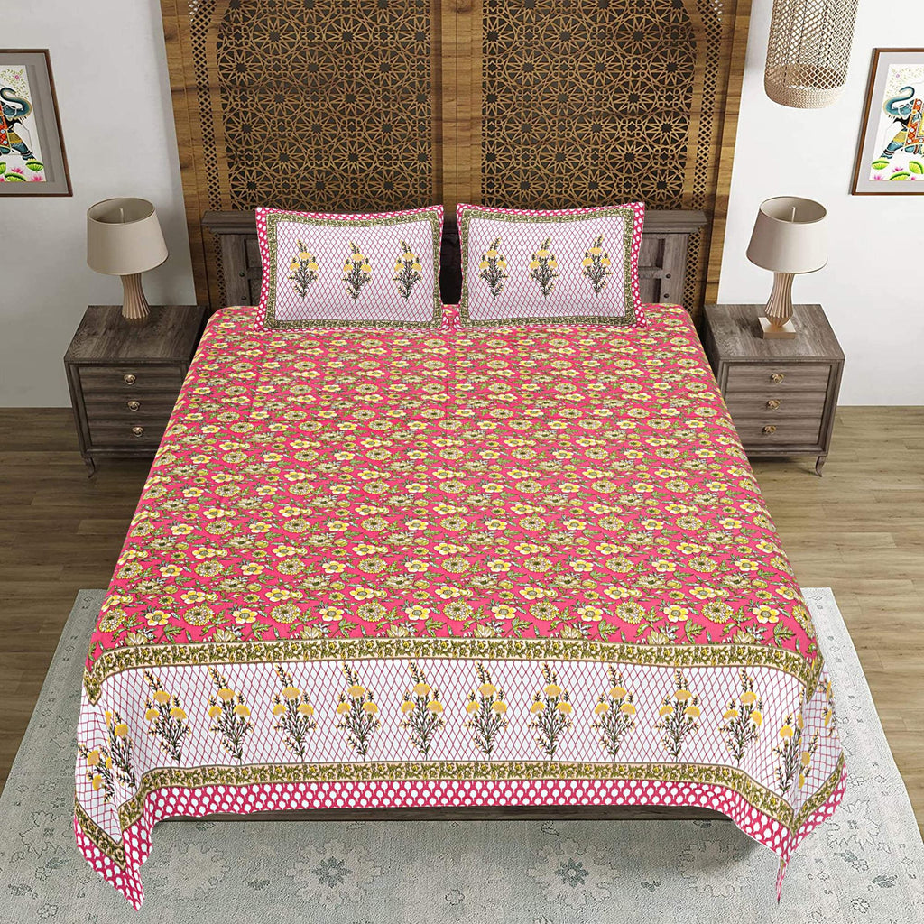 Rudra Bazaar Red 210 TC Cotton Double King Bedsheet With 2 Pillow Covers - Distacart