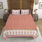 Rudra Bazaar Red 210 TC Cotton Double King Bedsheet With 2 Pillow Covers - Distacart