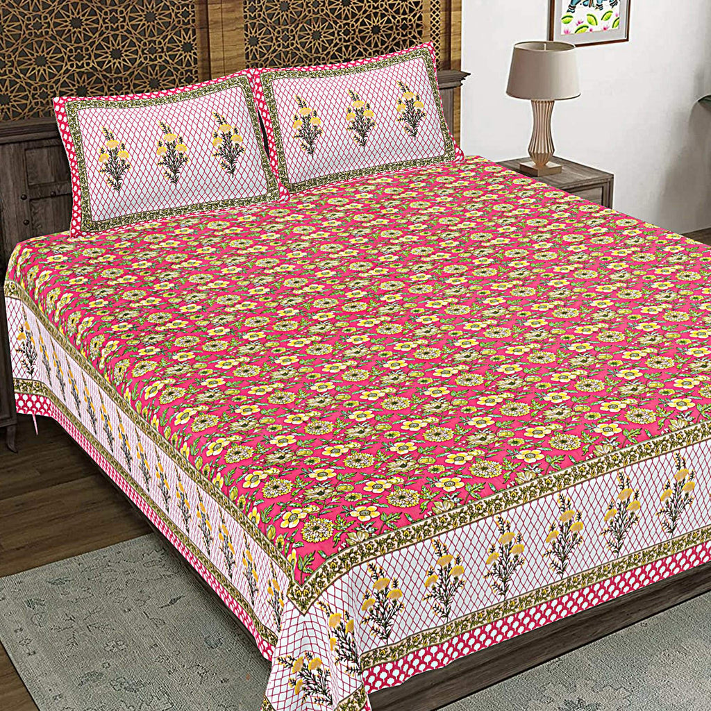 Rudra Bazaar Red 210 TC Cotton Double King Bedsheet With 2 Pillow Covers - Distacart