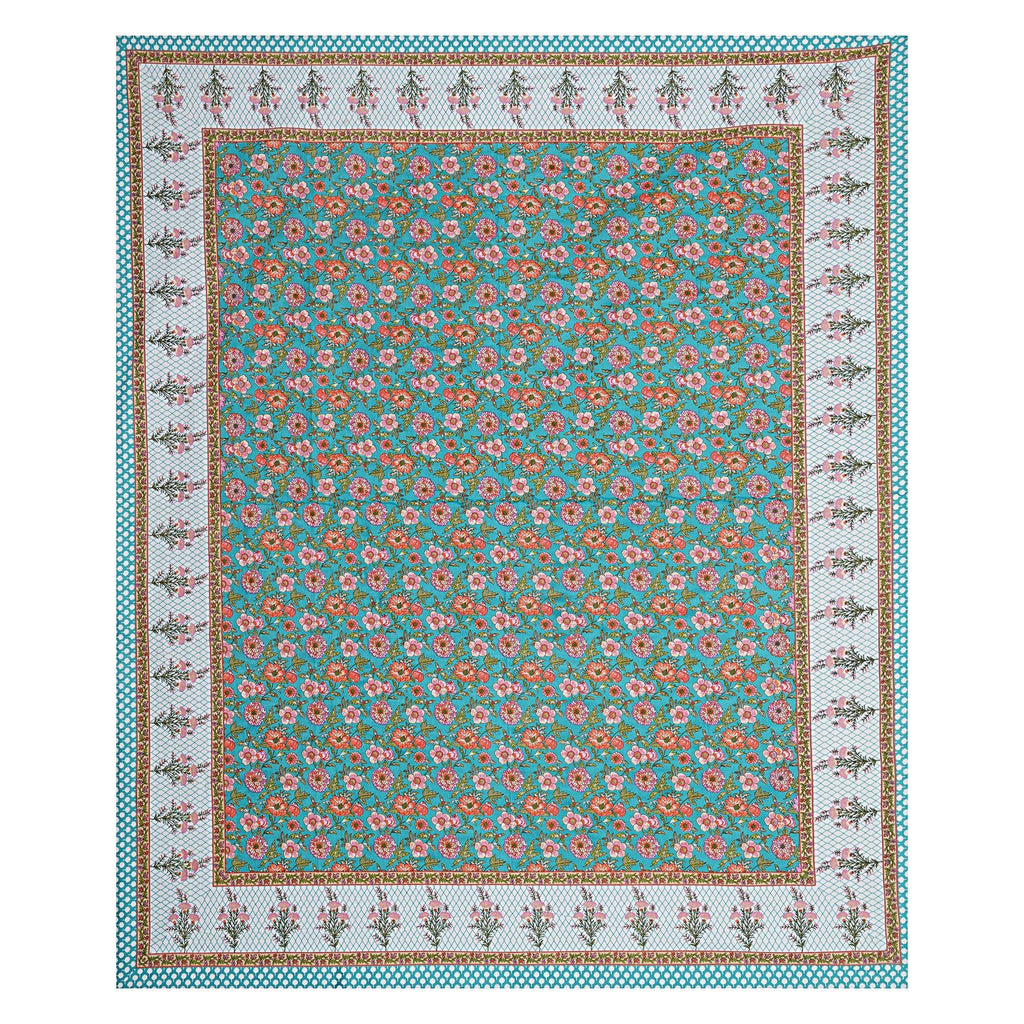 Rudra Bazaar Turquoise Blue 210 TC Cotton Double King Bedsheet With 2 Pillow Covers - Distacart