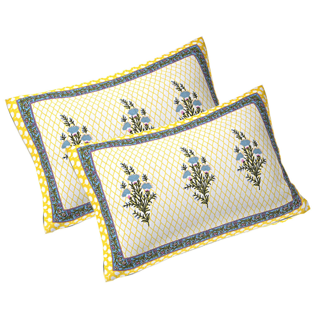 Rudra Bazaar Yellow 210 TC Cotton Double King Bedsheet With 2 Pillow Covers - Distacart
