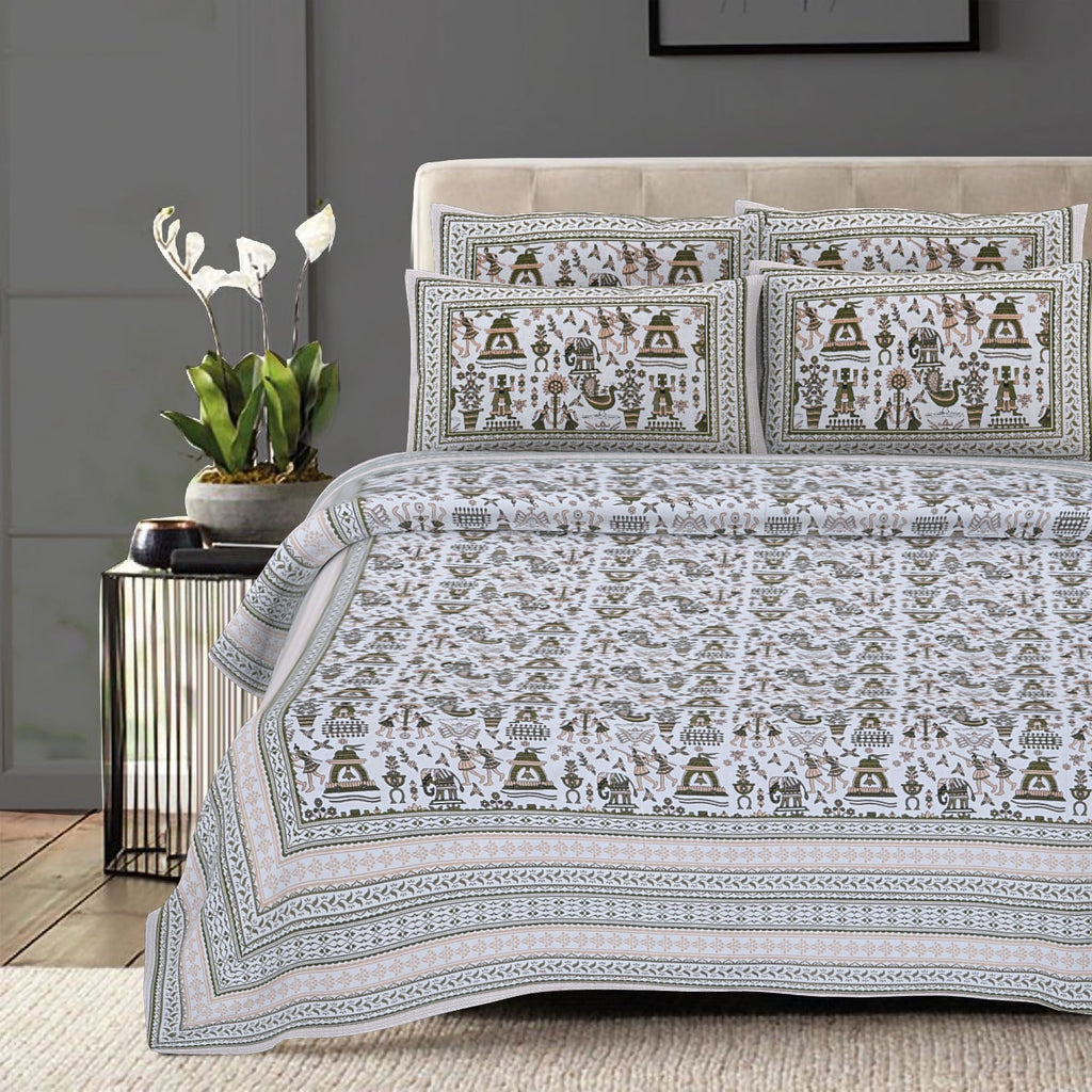 Rudra Bazaar Olive 210 TC Cotton Double King Bedsheet With 2 Pillow Covers - Distacart