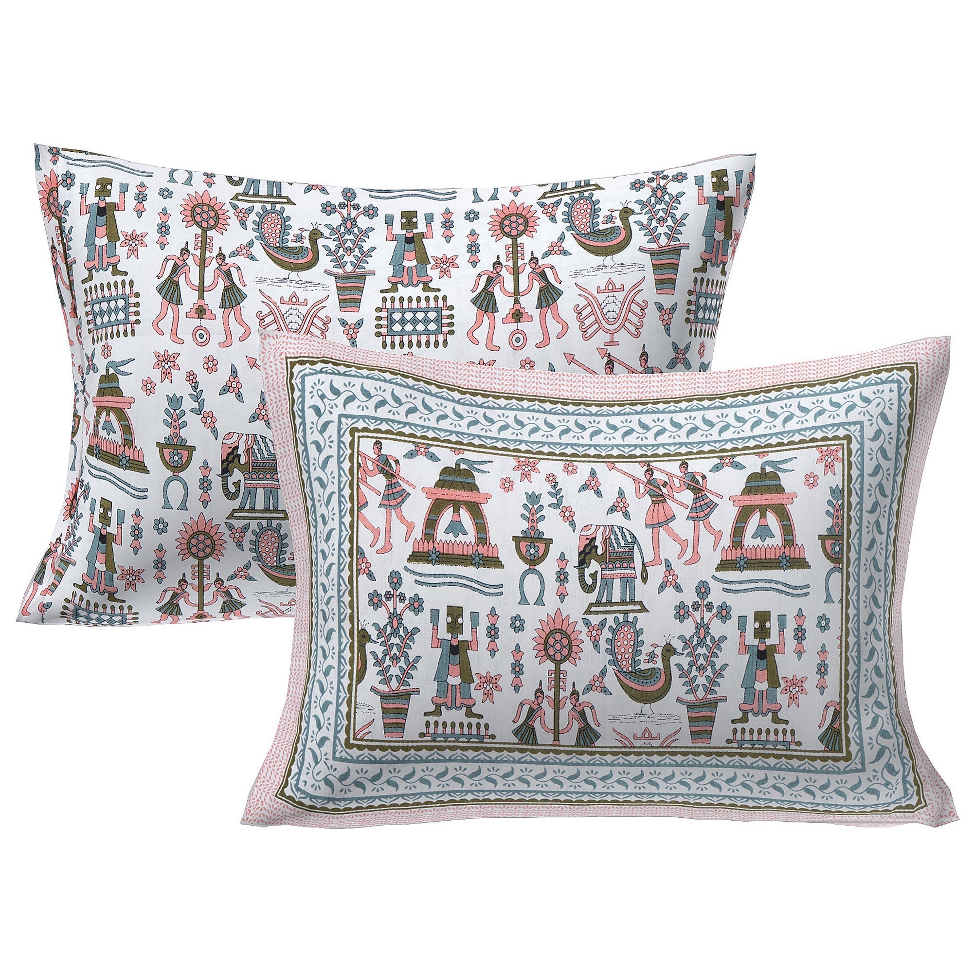 Rudra Bazaar Orange Turquise 210 TC Cotton Double King Bedsheet With 2 Pillow Covers - Distacart