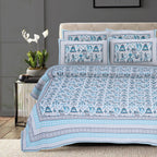 Rudra Bazaar Blue 210 TC Cotton Double King Bedsheet With 2 Pillow Covers - Distacart
