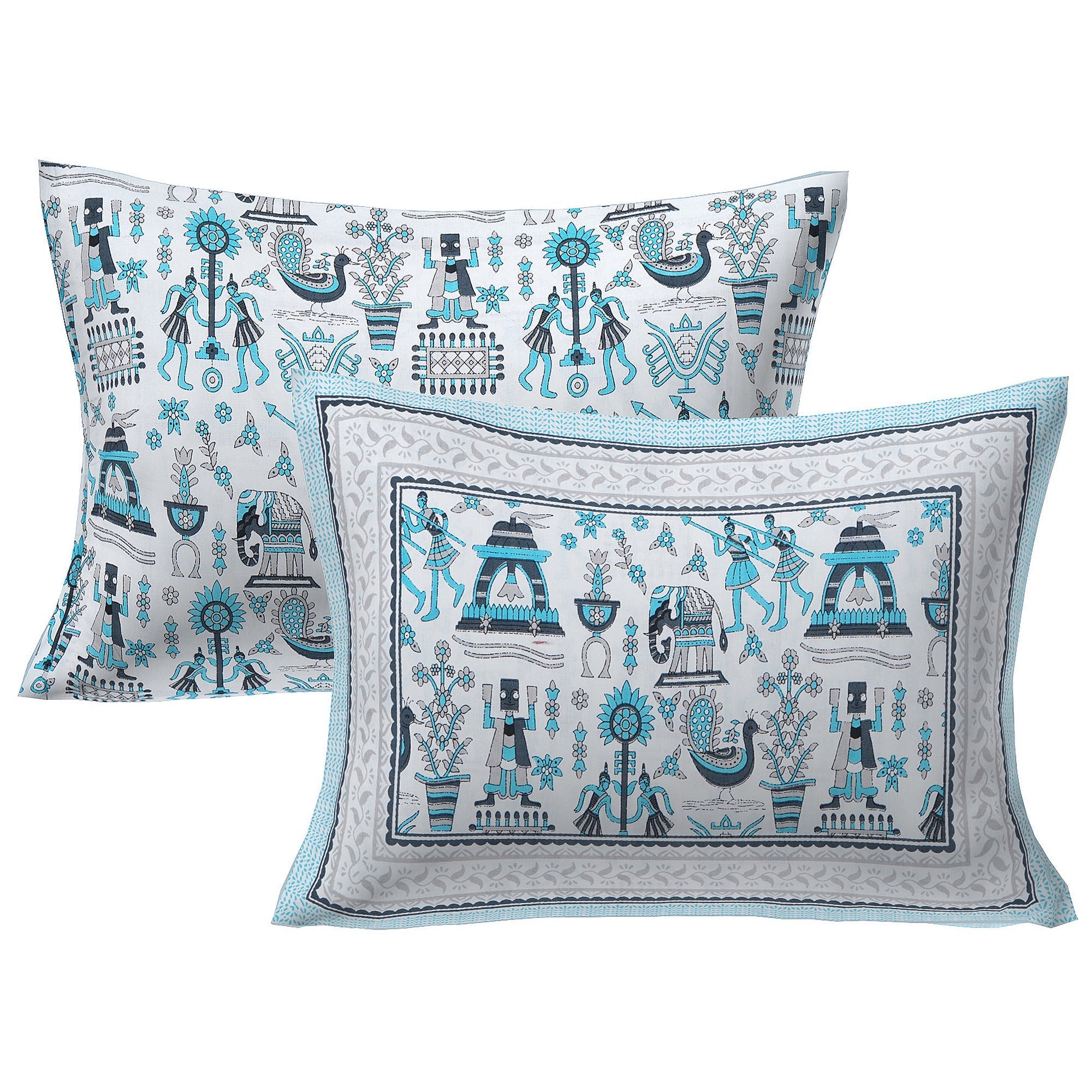 Rudra Bazaar Blue 210 TC Cotton Double King Bedsheet With 2 Pillow Covers - Distacart