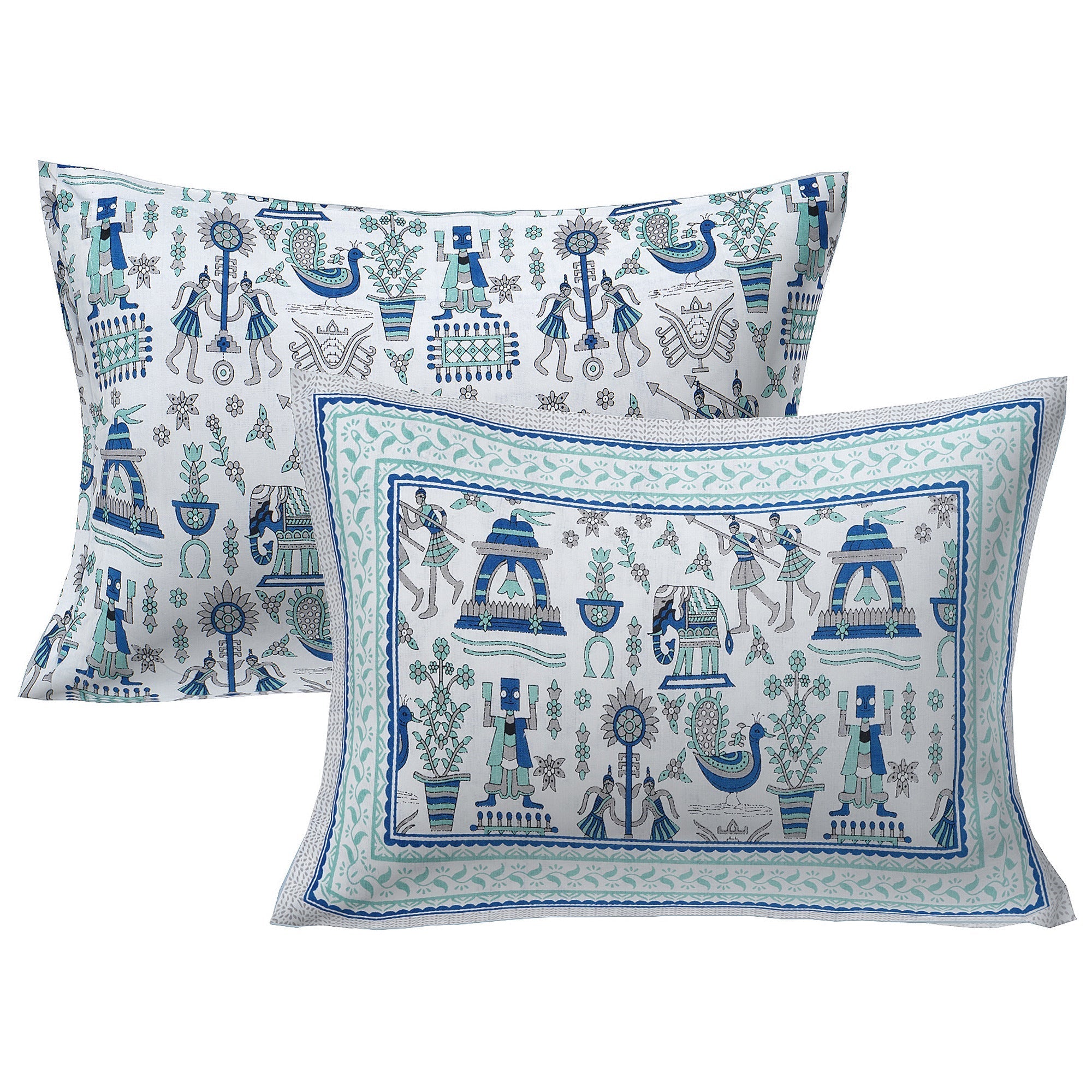 Rudra Bazaar Turquoise Blue 210 TC Cotton Double King Bedsheet With 2 Pillow Covers - Distacart