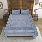 Rudra Bazaar Blue 210 TC Cotton Double King Bedsheet With 2 Pillow Covers - Distacart