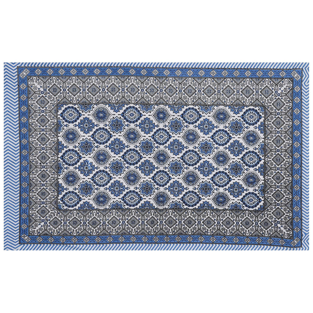 Rudra Bazaar Blue 210 TC Cotton Double King Bedsheet With 2 Pillow Covers - Distacart