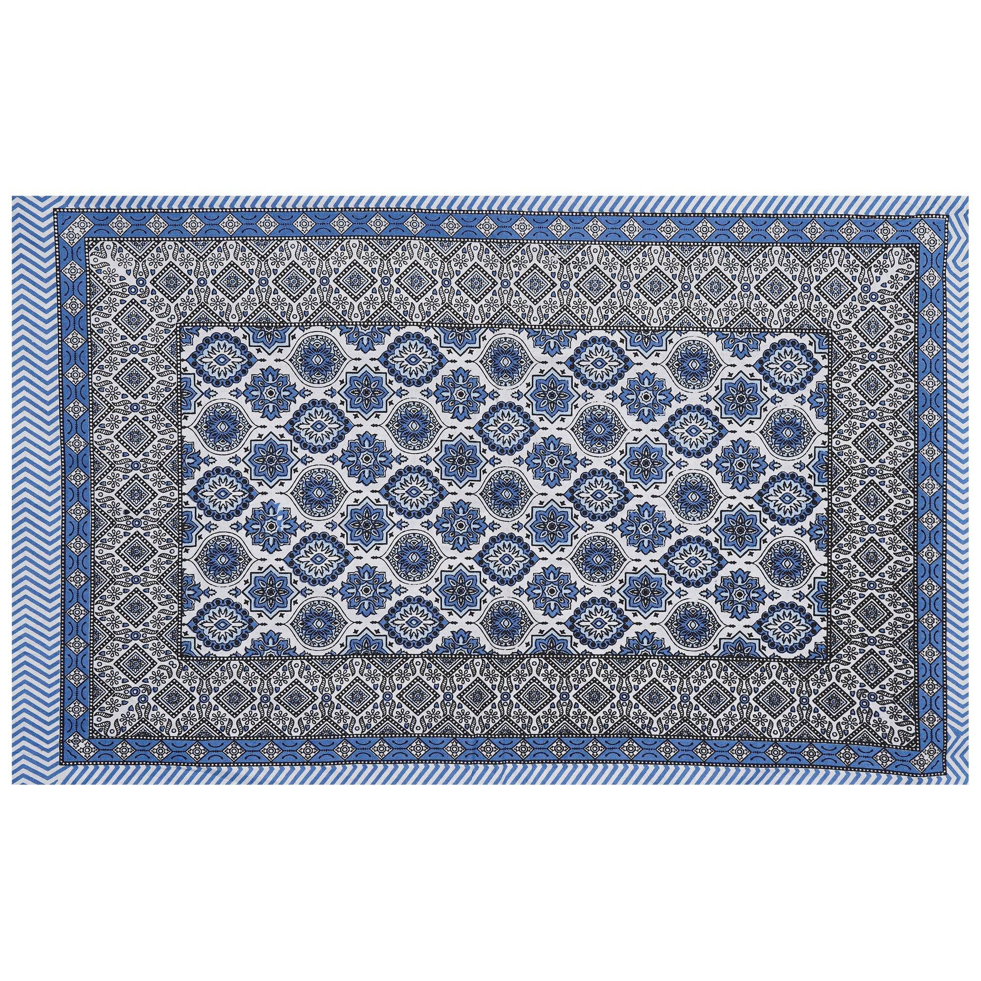 Rudra Bazaar Blue 210 TC Cotton Double King Bedsheet With 2 Pillow Covers - Distacart