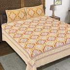 Rudra Bazaar Gold 210 TC Cotton Double King Bedsheet With 2 Pillow Covers - Distacart