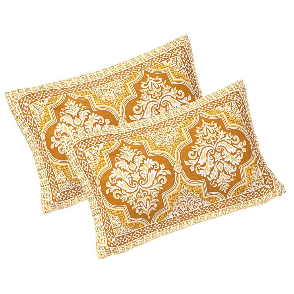 Rudra Bazaar Gold 210 TC Cotton Double King Bedsheet With 2 Pillow Covers - Distacart