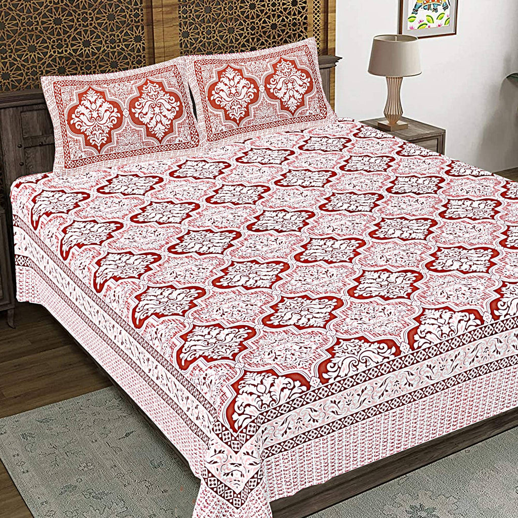 Rudra Bazaar Peach 210 TC Cotton Double King Bedsheet With 2 Pillow Covers - Distacart