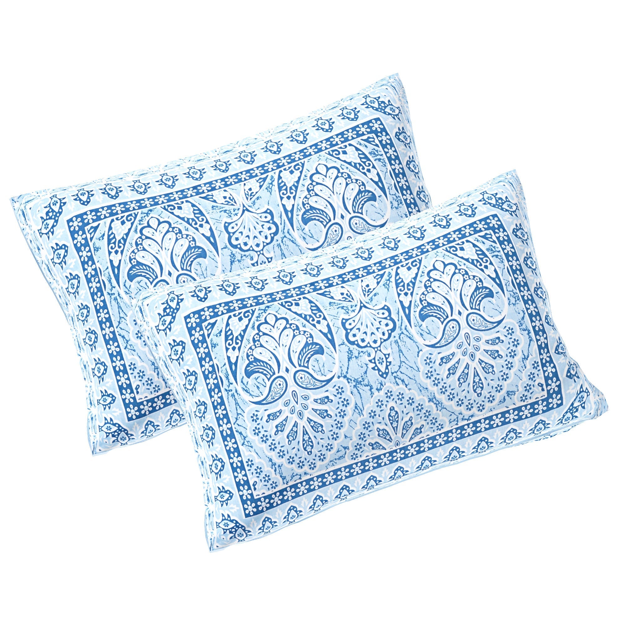 Rudra Bazaar Blue 210 TC Cotton Double King Bedsheet With 2 Pillow Covers - Distacart