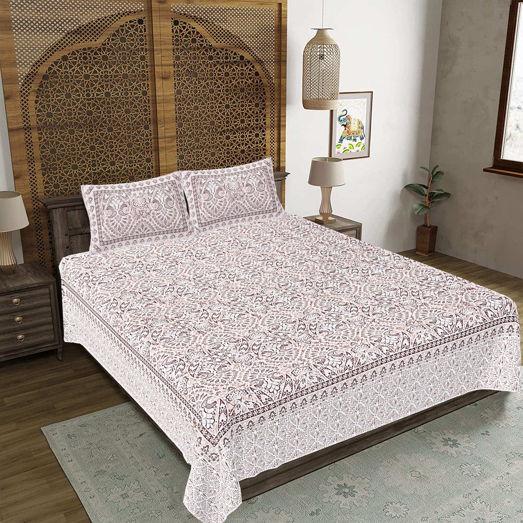 Rudra Bazaar Brown 210 TC Cotton Double King Bedsheet With 2 Pillow Covers - Distacart