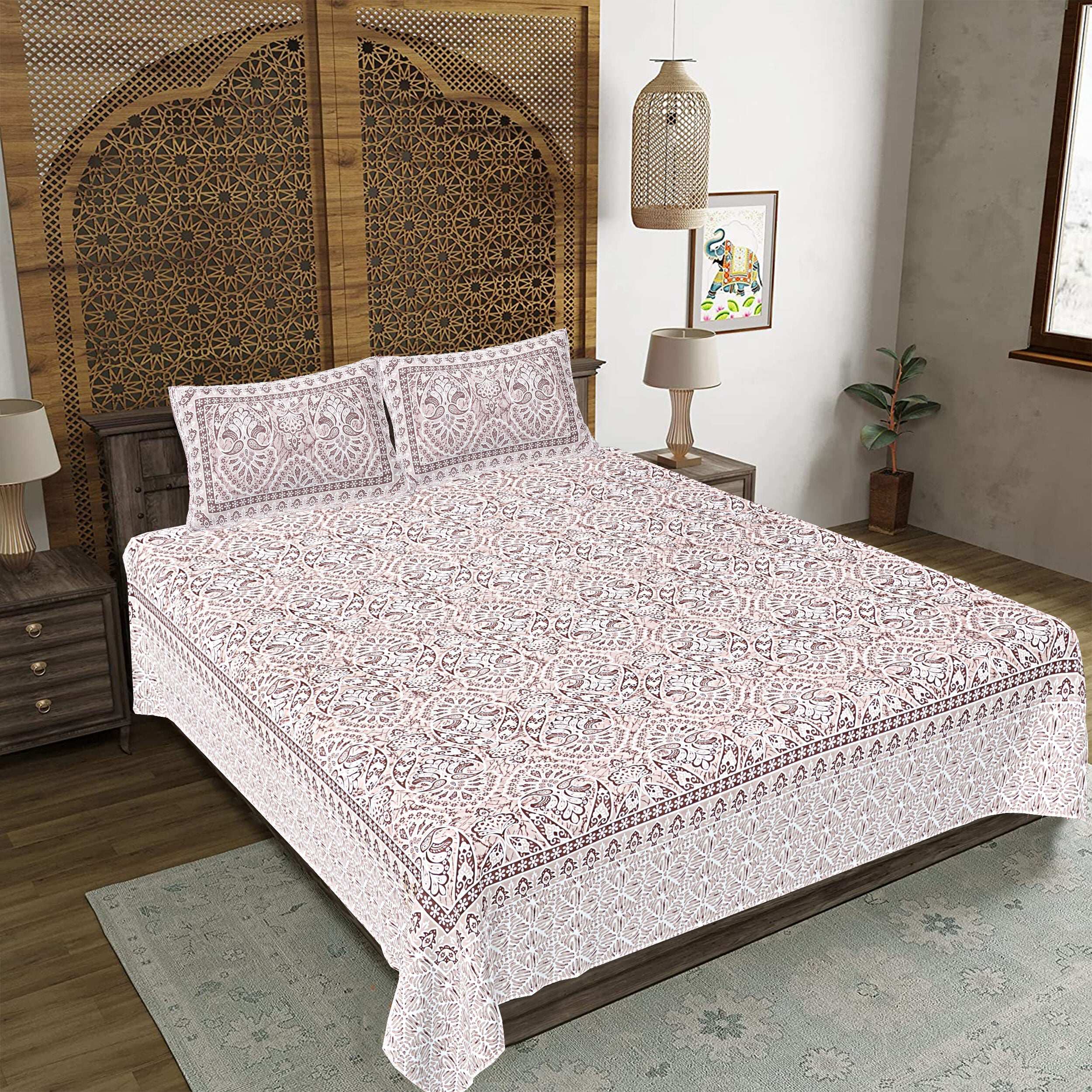 Rudra Bazaar Brown 210 TC Cotton Double King Bedsheet With 2 Pillow Covers - Distacart