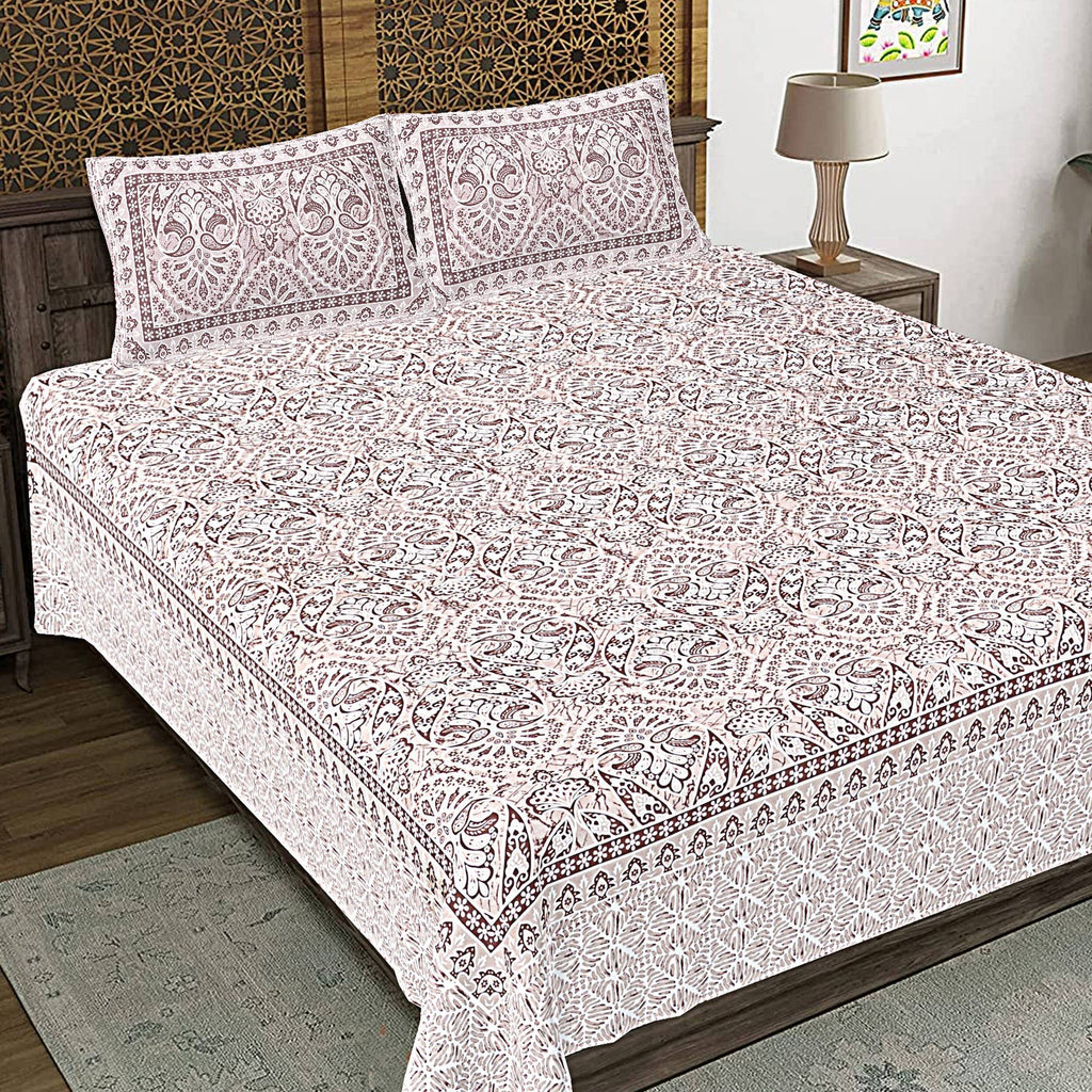Rudra Bazaar Brown 210 TC Cotton Double King Bedsheet With 2 Pillow Covers - Distacart