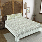 Rudra Bazaar Green 210 TC Cotton Double King Bedsheet With 2 Pillow Covers - Distacart