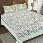 Rudra Bazaar Green 210 TC Cotton Double King Bedsheet With 2 Pillow Covers - Distacart