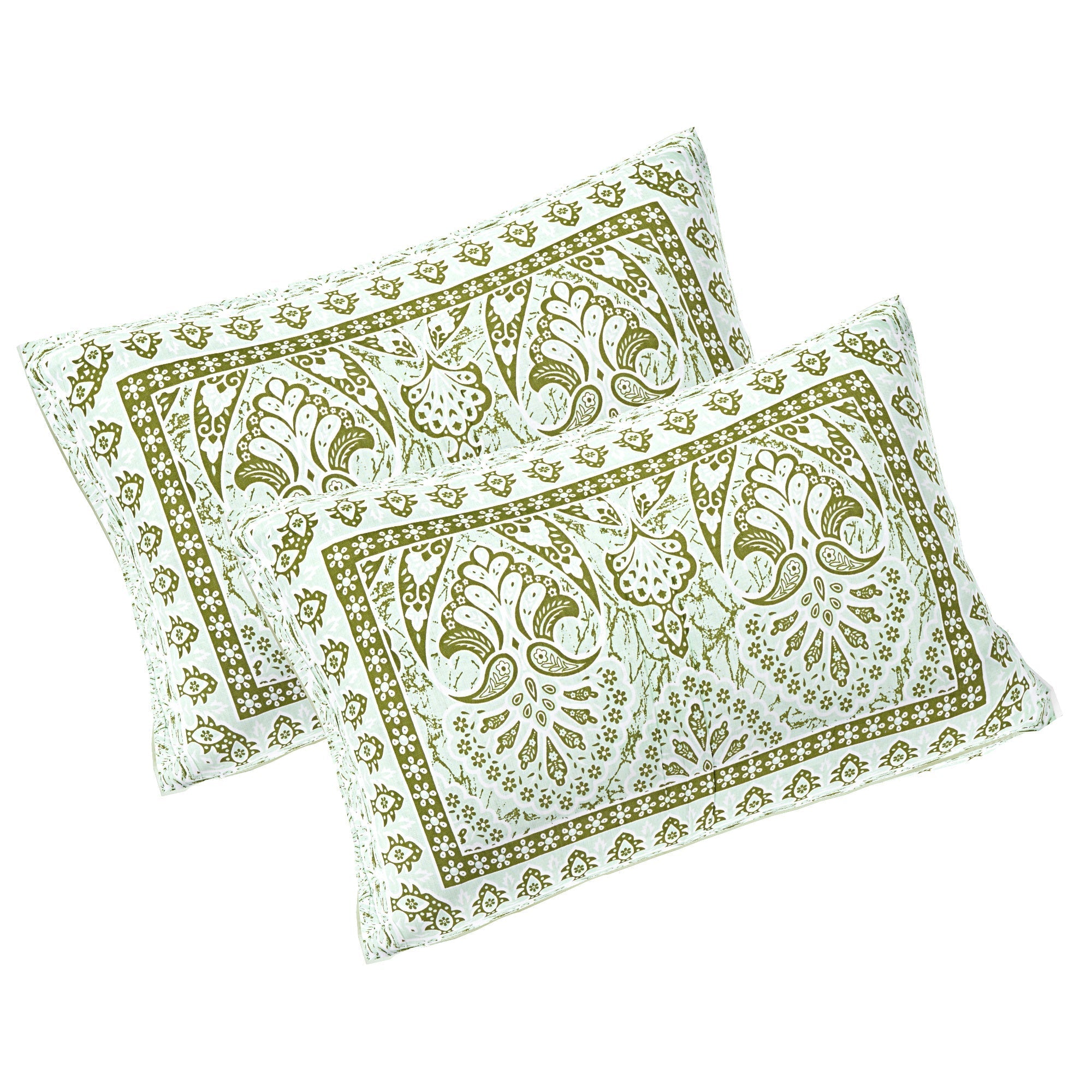 Rudra Bazaar Green 210 TC Cotton Double King Bedsheet With 2 Pillow Covers - Distacart