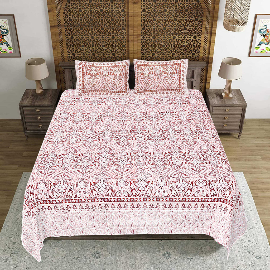 Rudra Bazaar Peach 210 TC Cotton Double King Bedsheet With 2 Pillow Covers - Distacart