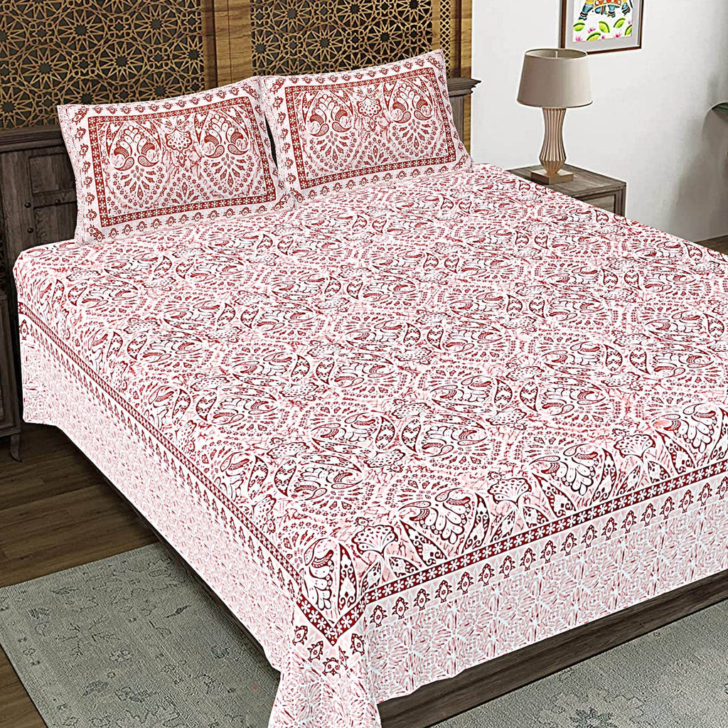Rudra Bazaar Peach 210 TC Cotton Double King Bedsheet With 2 Pillow Covers - Distacart