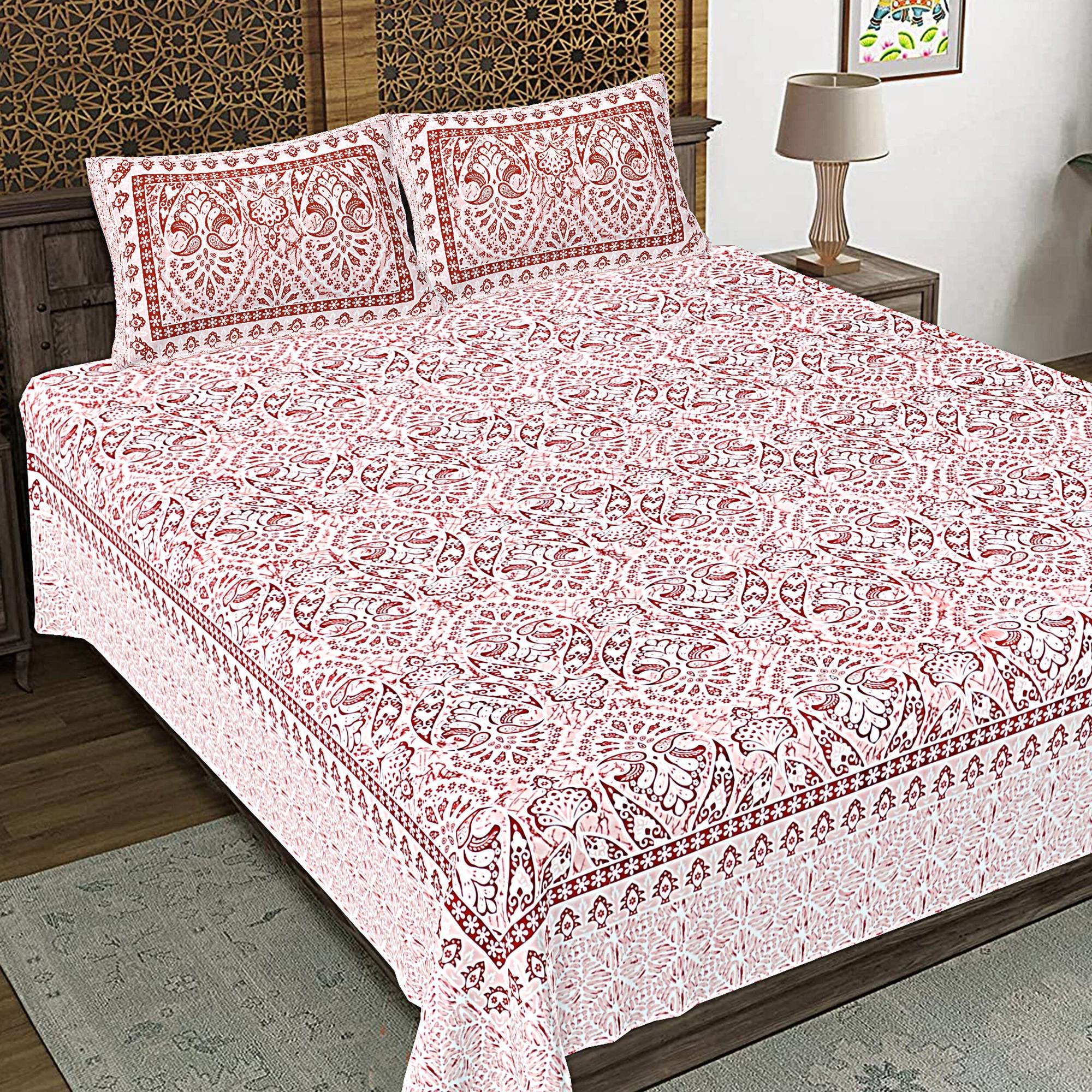 Rudra Bazaar Peach 210 TC Cotton Double King Bedsheet With 2 Pillow Covers - Distacart