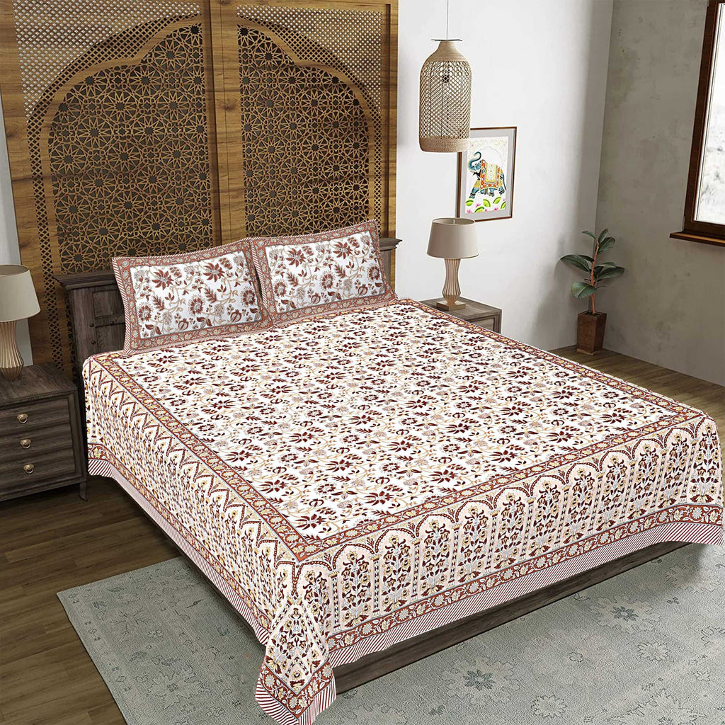 Rudra Bazaar Brown 210 TC Cotton Double King Bedsheet With 2 Pillow Covers - Distacart