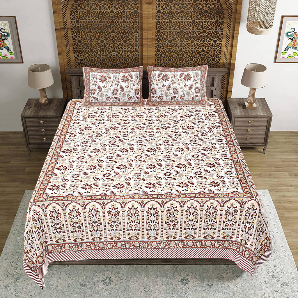 Rudra Bazaar Brown 210 TC Cotton Double King Bedsheet With 2 Pillow Covers - Distacart