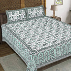 Rudra Bazaar Sea Green 210 TC Cotton Double King Bedsheet With 2 Pillow Covers - Distacart