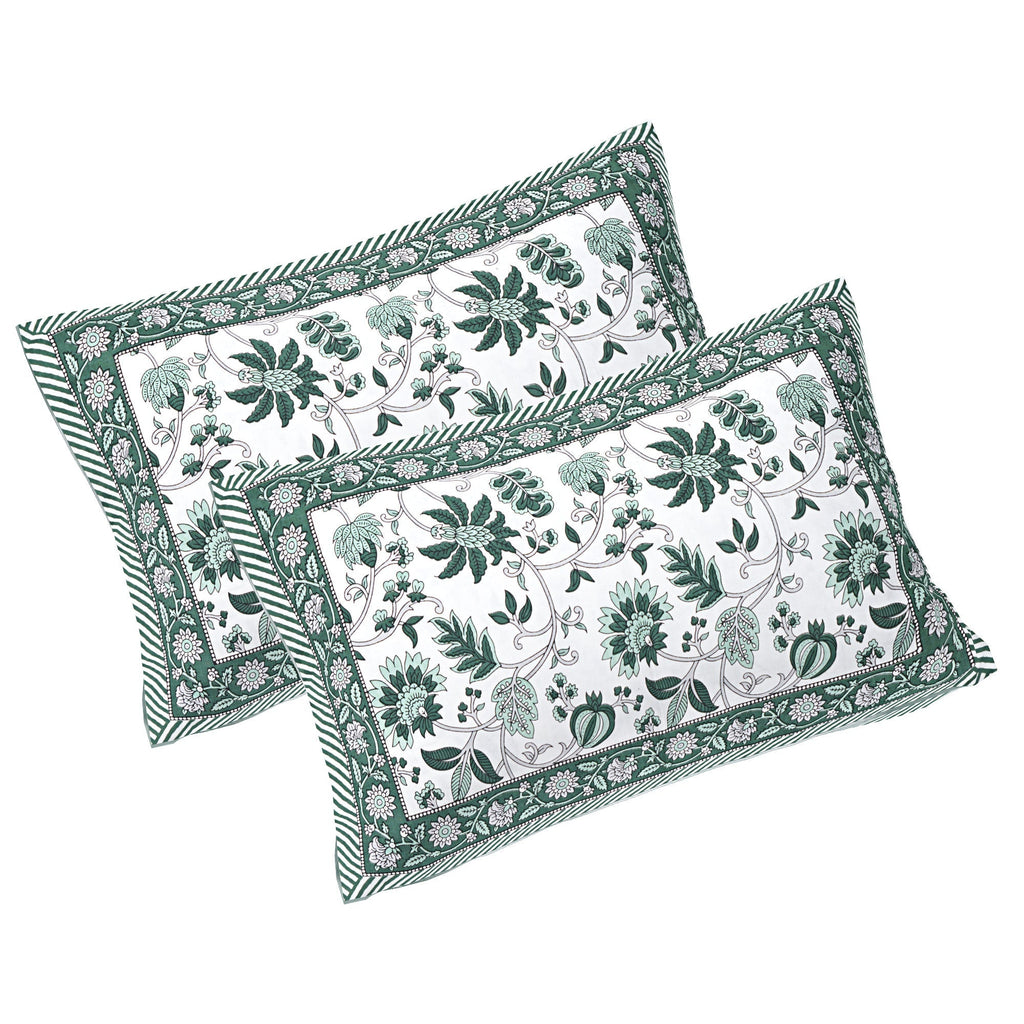 Rudra Bazaar Sea Green 210 TC Cotton Double King Bedsheet With 2 Pillow Covers - Distacart