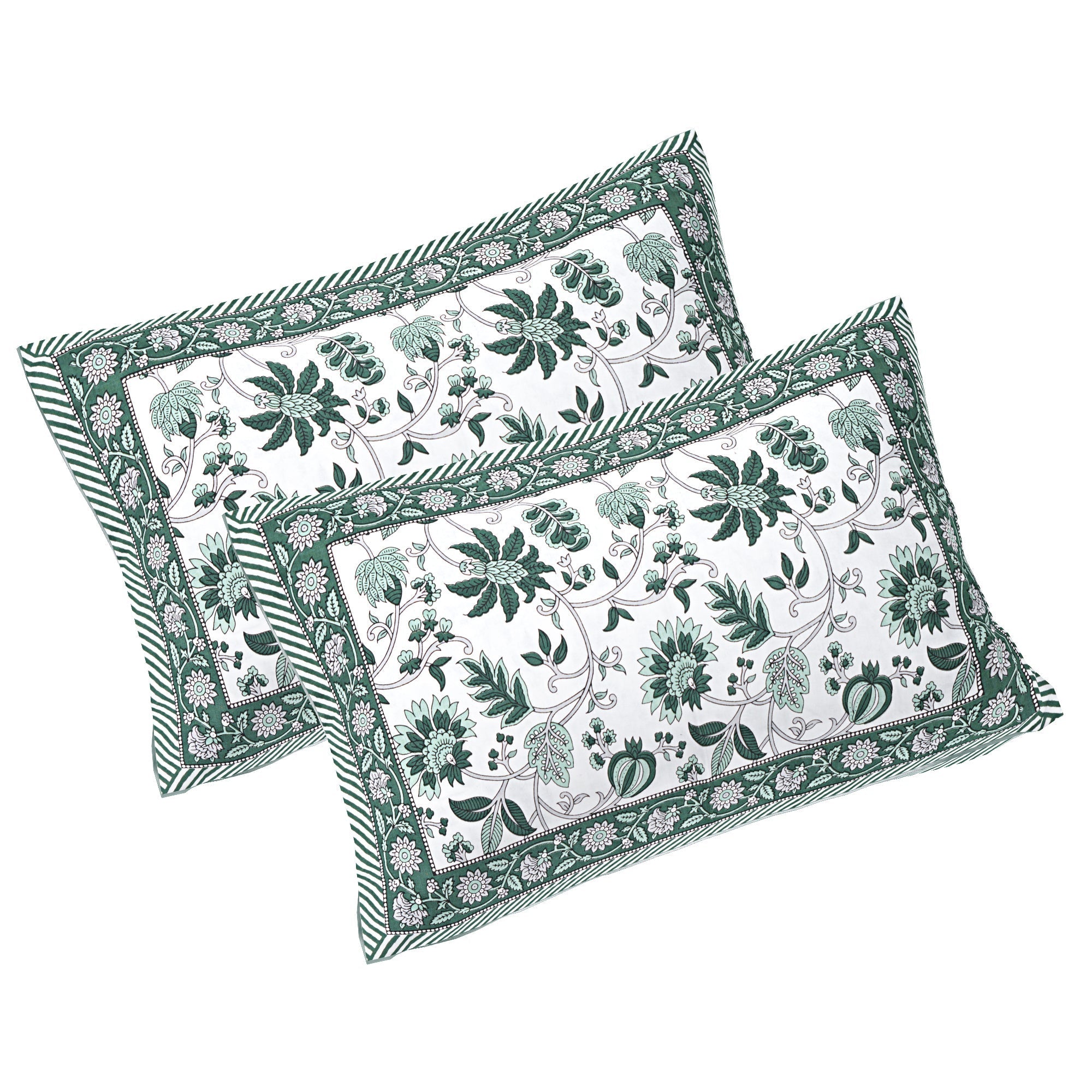 Rudra Bazaar Sea Green 210 TC Cotton Double King Bedsheet With 2 Pillow Covers - Distacart