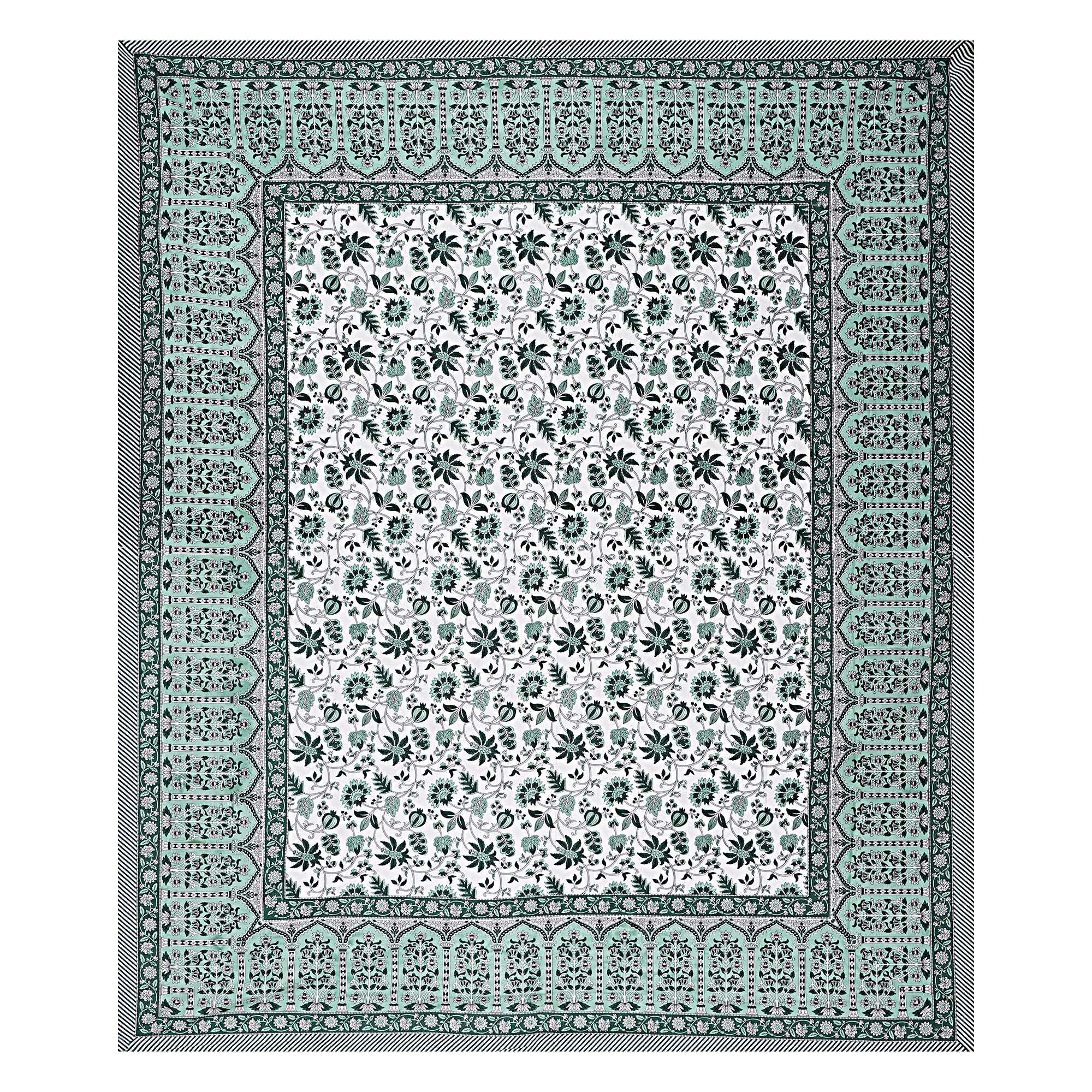 Rudra Bazaar Sea Green 210 TC Cotton Double King Bedsheet With 2 Pillow Covers - Distacart
