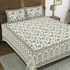 Rudra Bazaar Green 210 TC Cotton Double King Bedsheet With 2 Pillow Covers - Distacart