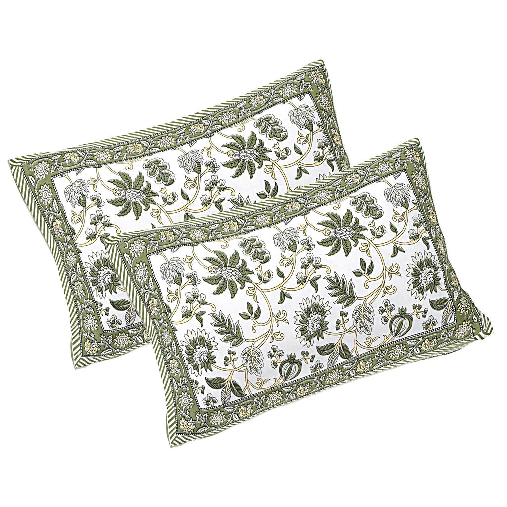 Rudra Bazaar Green 210 TC Cotton Double King Bedsheet With 2 Pillow Covers - Distacart