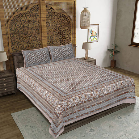 Rudra Bazaar Brown 210 TC Cotton Double King Bedsheet With 2 Pillow Covers