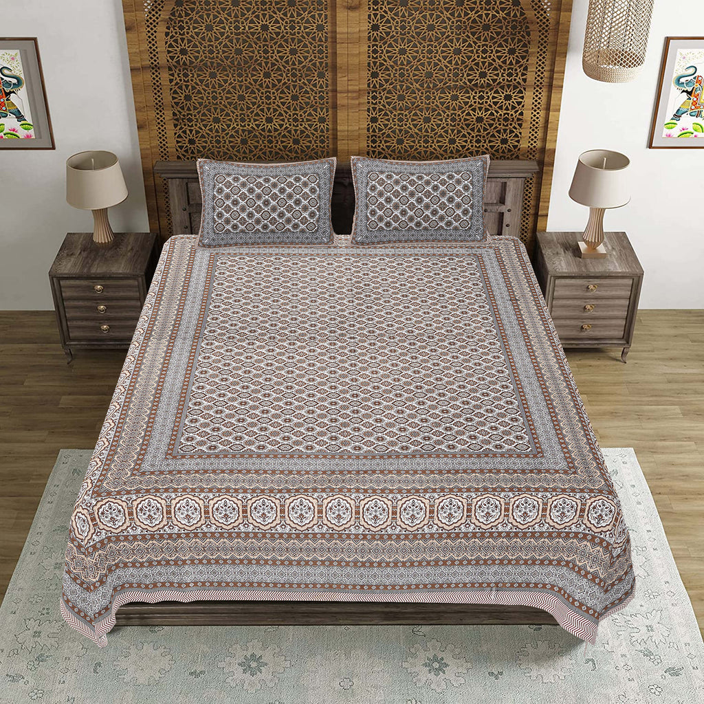 Rudra Bazaar Brown 210 TC Cotton Double King Bedsheet With 2 Pillow Covers - Distacart