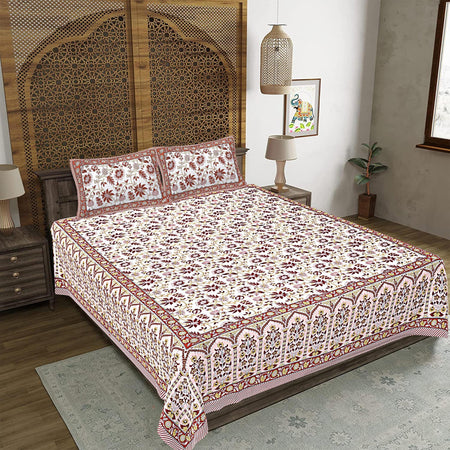 Rudra Bazaar Peach 210 TC Cotton Double King Bedsheet With 2 Pillow Covers