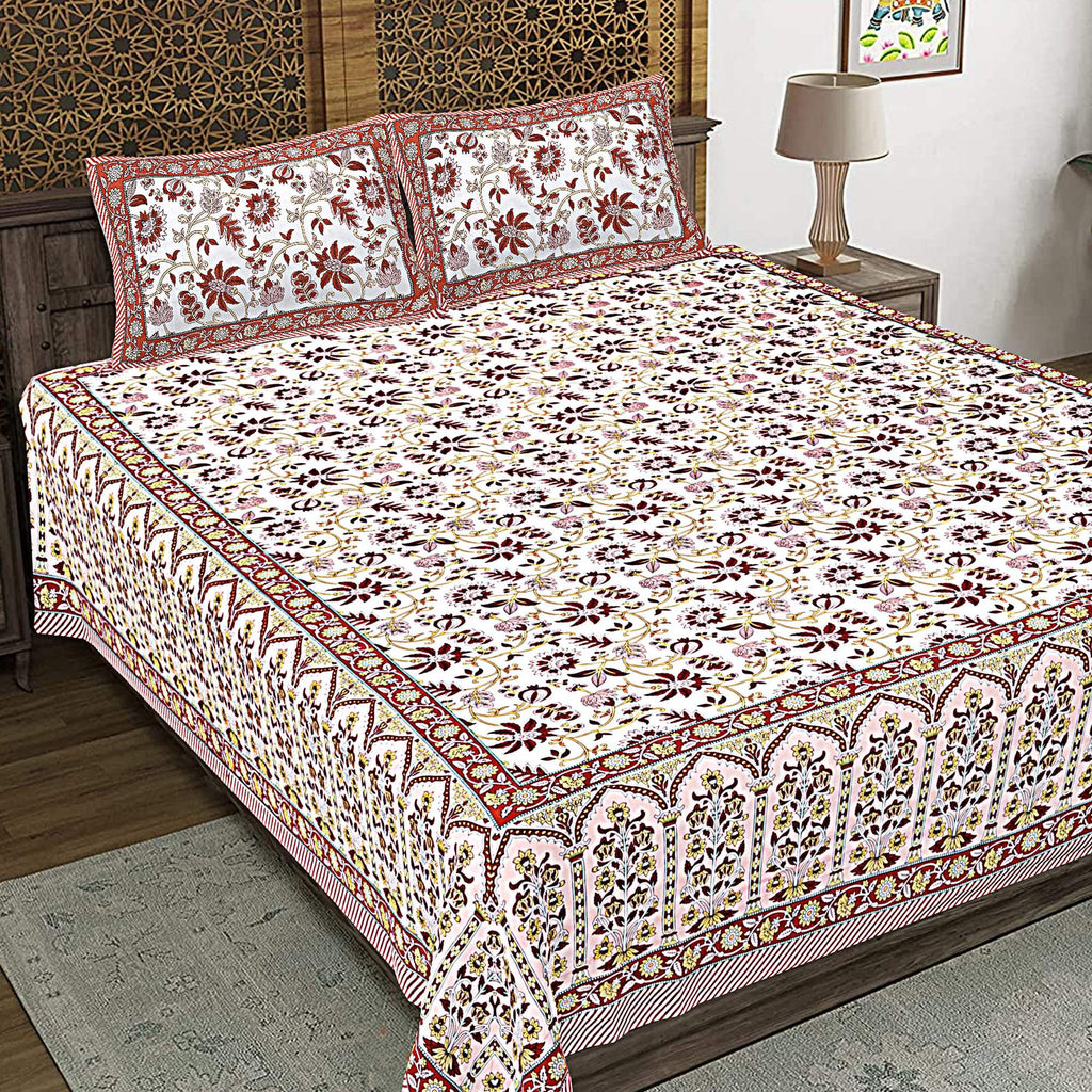 Rudra Bazaar Peach 210 TC Cotton Double King Bedsheet With 2 Pillow Covers - Distacart