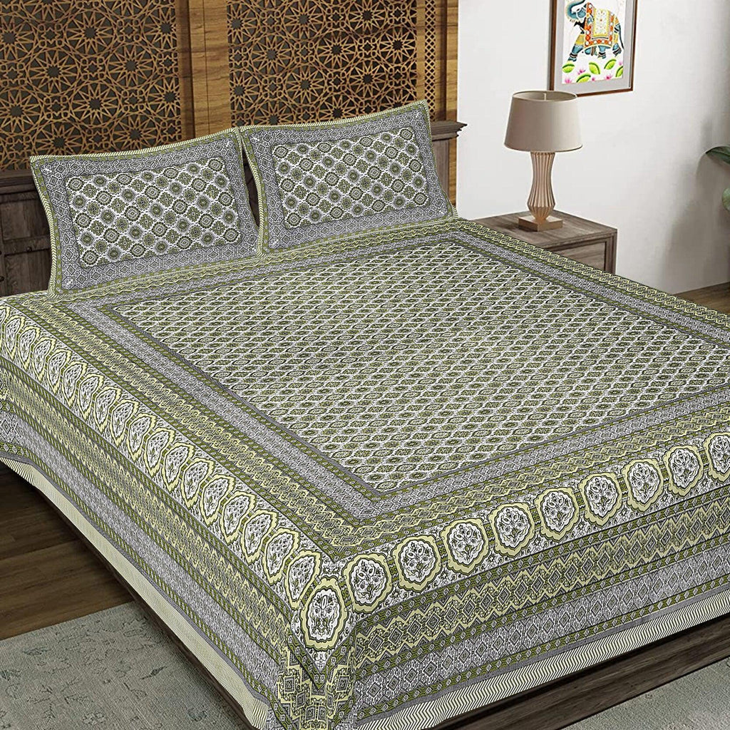 Rudra Bazaar Green 210 TC Cotton Double King Bedsheet With 2 Pillow Covers - Distacart