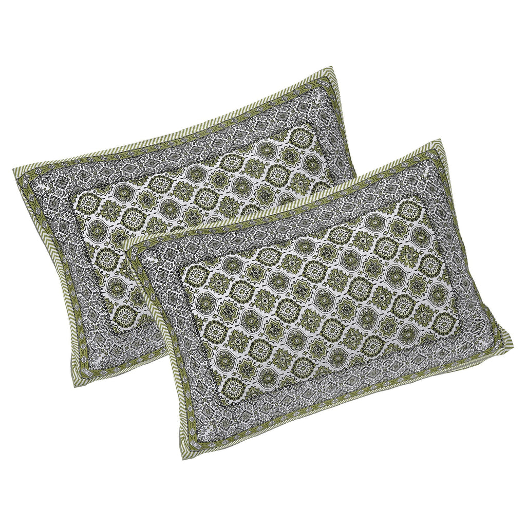 Rudra Bazaar Green 210 TC Cotton Double King Bedsheet With 2 Pillow Covers - Distacart