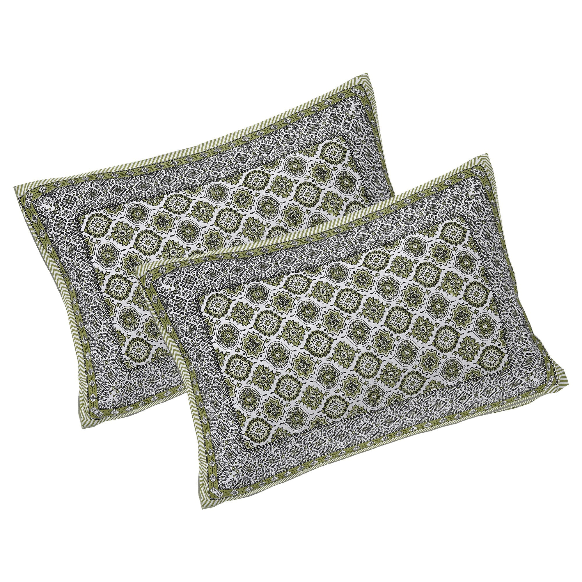 Rudra Bazaar Green 210 TC Cotton Double King Bedsheet With 2 Pillow Covers - Distacart