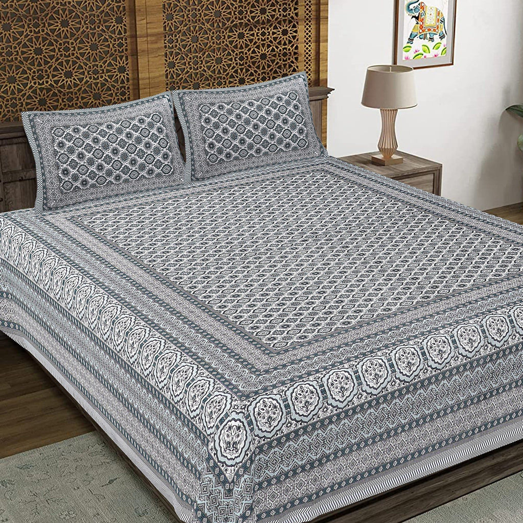 Rudra Bazaar Grey 210 TC Cotton Double King Bedsheet With 2 Pillow Covers - Distacart