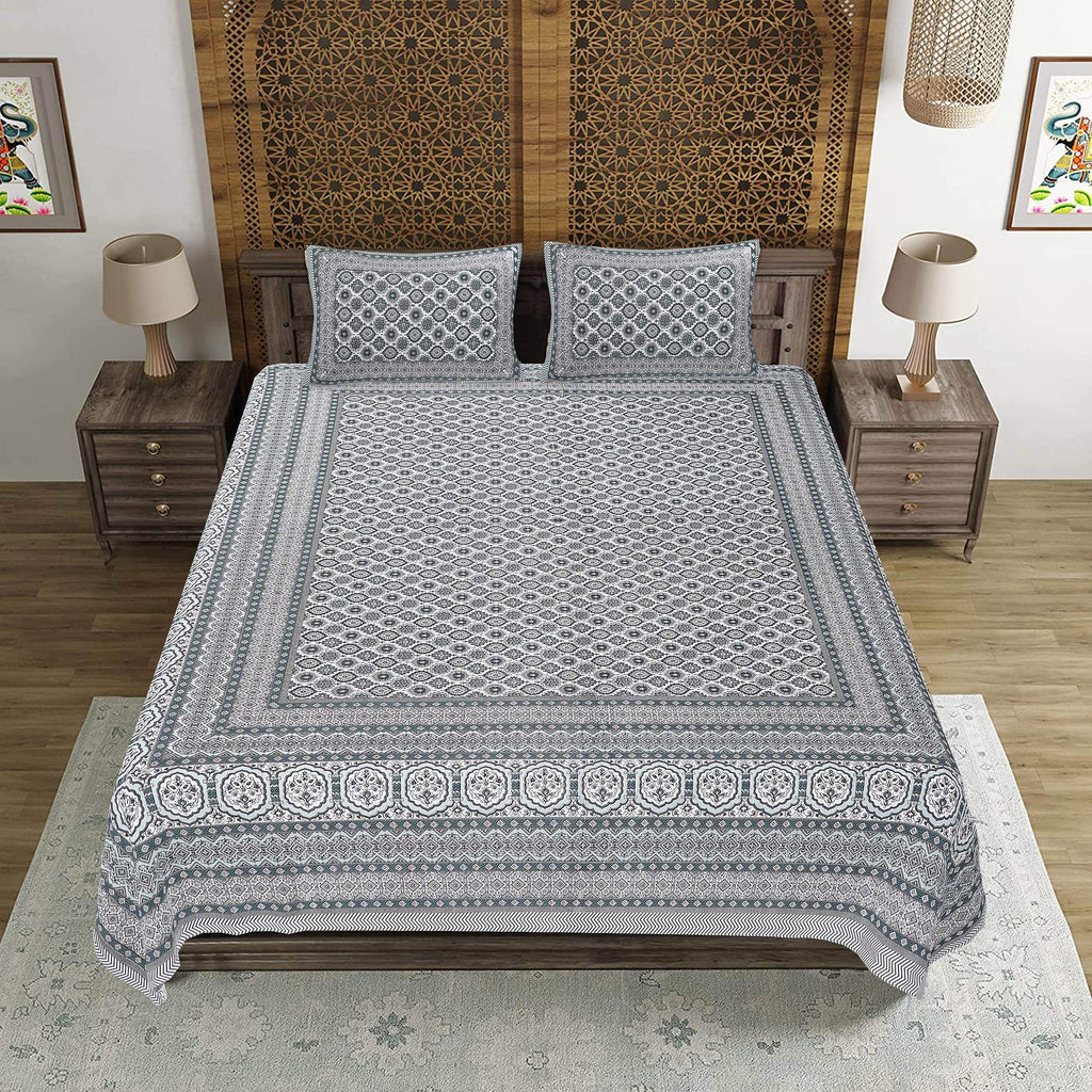 Rudra Bazaar Grey 210 TC Cotton Double King Bedsheet With 2 Pillow Covers - Distacart