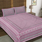 Rudra Bazaar Pink 210 TC Cotton Double King Bedsheet With 2 Pillow Covers - Distacart