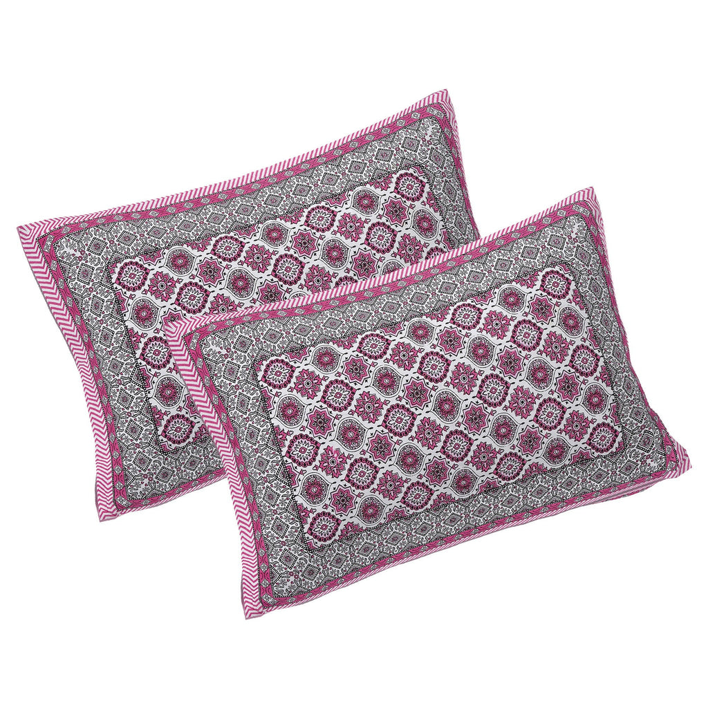 Rudra Bazaar Pink 210 TC Cotton Double King Bedsheet With 2 Pillow Covers - Distacart