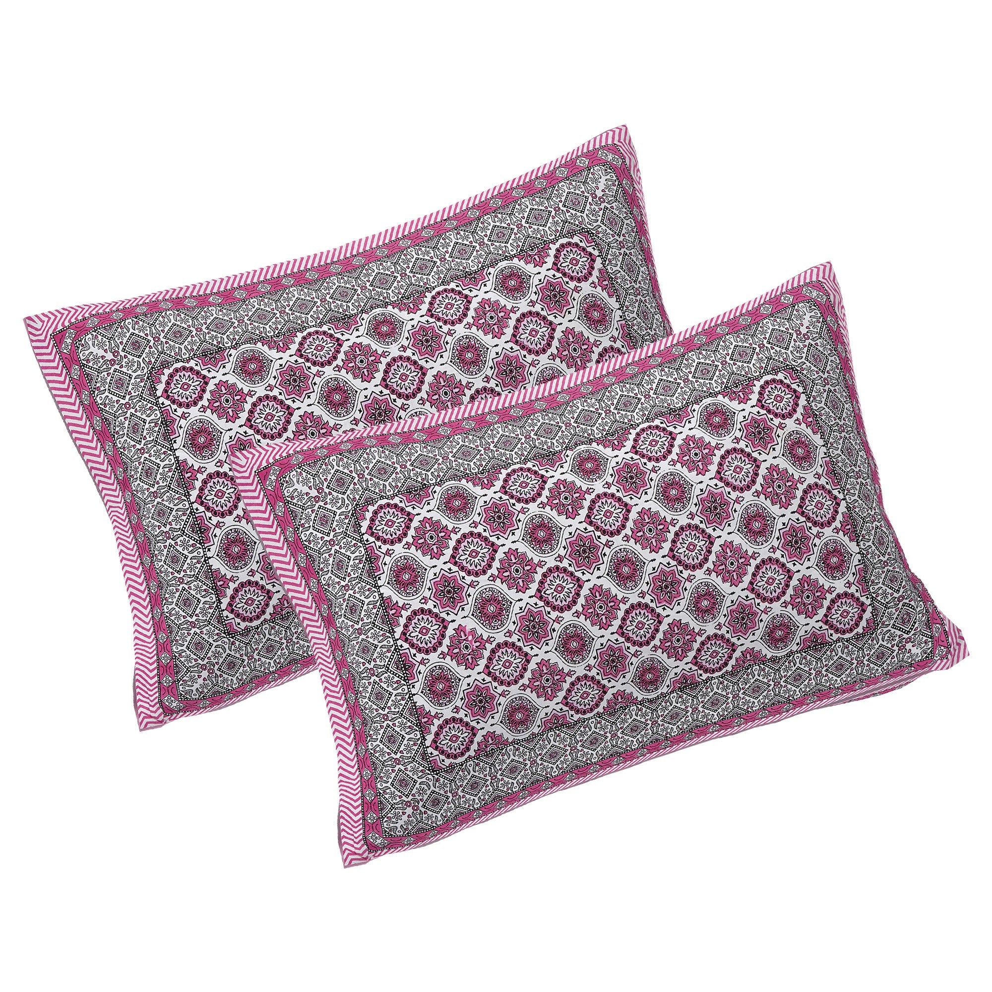 Rudra Bazaar Pink 210 TC Cotton Double King Bedsheet With 2 Pillow Covers - Distacart