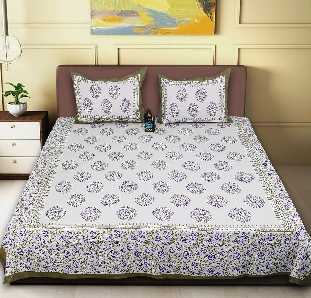 Rudra Bazaar Sea Green 210 TC Cotton Double King Bedsheet With 2 Pillow Covers - Distacart