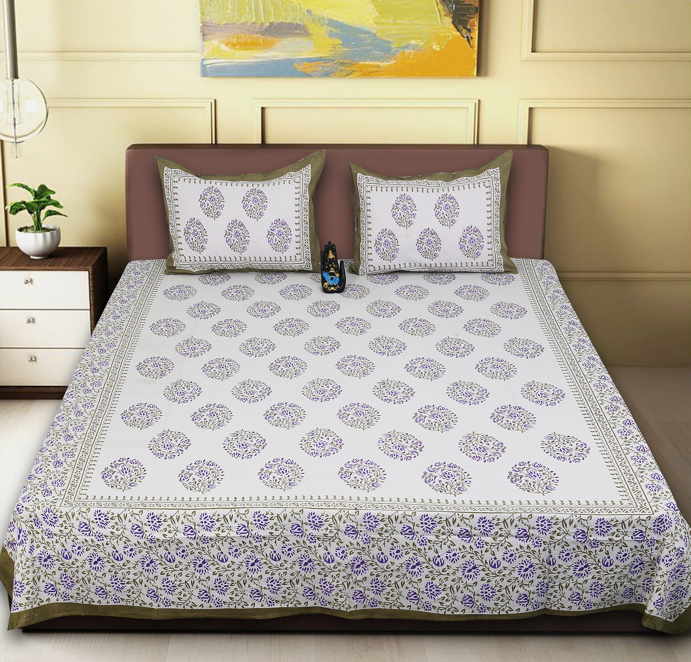 Rudra Bazaar Sea Green 210 TC Cotton Double King Bedsheet With 2 Pillow Covers - Distacart