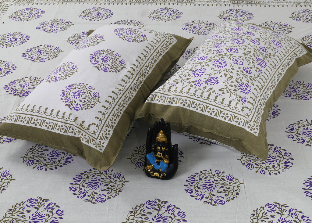 Rudra Bazaar Sea Green 210 TC Cotton Double King Bedsheet With 2 Pillow Covers - Distacart